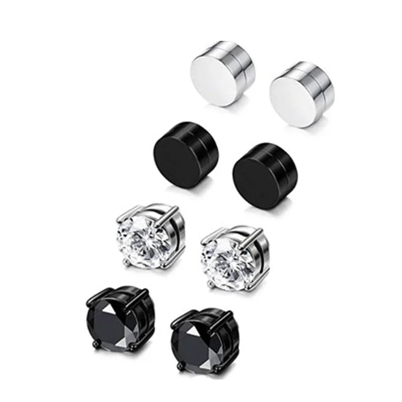 2pcs Punk Mens Strong Magnet Magnetic Ear Stud Set, Non Piercing Earrings Fake Cross Earrings Gift For Boyfriend Lover Jewelry