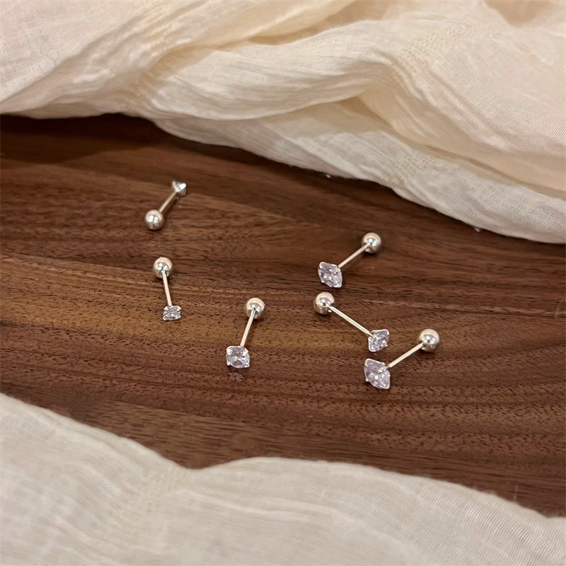 S925 Silver Needle Shining Zircon Ear Bone Earrings for Women Girls Geometric Cartilage Helix Piercing Stud Earring Jewelry Gift