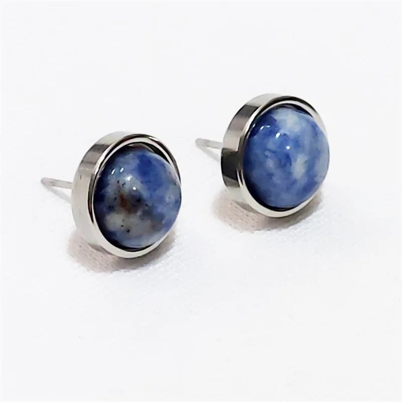 Natural Stone Earrings Healing Crystal Quartzs 10mm Round Beads Steel Stud Fashion Ear Jewelry for Women Girl Wholesale