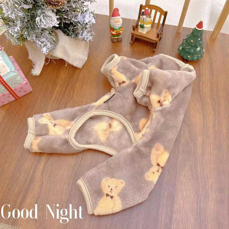 Cute Bear Pet Plush Pajamas Autumn Winter Dog Clothes for Small Medium Dogs Cats Warm Jumpsuit Bulldog Chihuahua Puppy Outfit