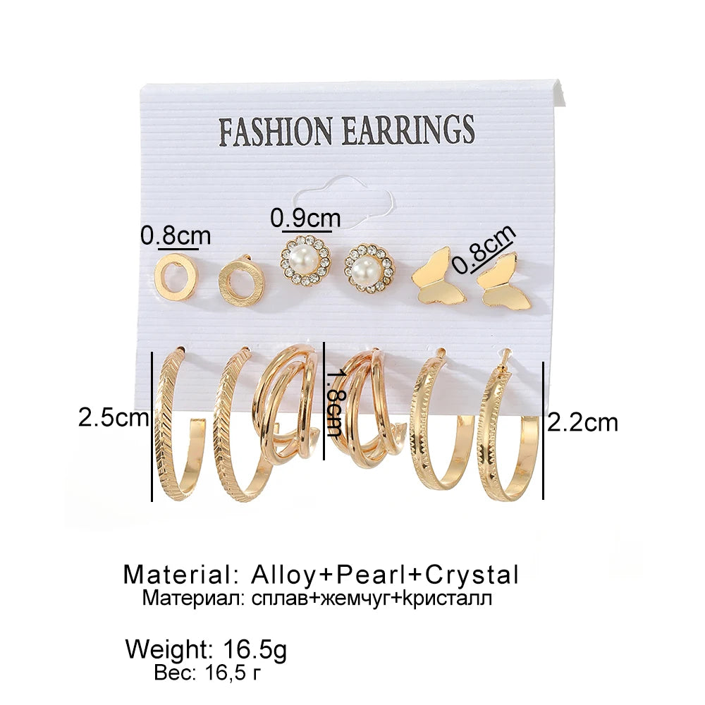 DAXI 2023 Daily Jewelry Make You Fashionable Simple Temperament Crystal Claw  Pearl Metal Stud Earrings Set