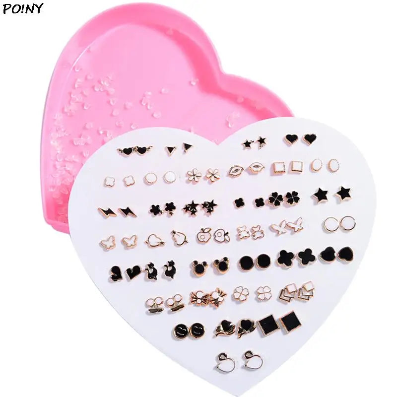 36 Pairs Fashion Women Girls Resin Plastic Crystal Diamante Flower Stud Earrings Set Random Style Gold Color Jewelry