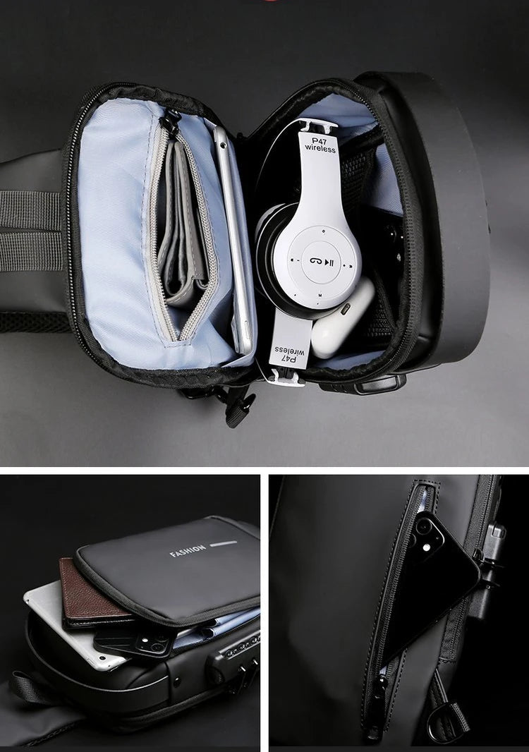 Men Anti Theft Chest Bag Shoulder Bags USB Charging Crossbody Package School Short Trip Messengers Bags Men's Oxford Sling Pack