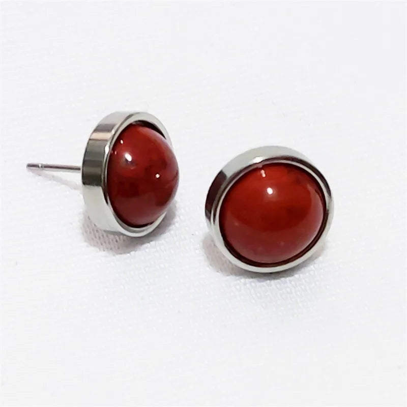 Natural Stone Earrings Healing Crystal Quartzs 10mm Round Beads Steel Stud Fashion Ear Jewelry for Women Girl Wholesale