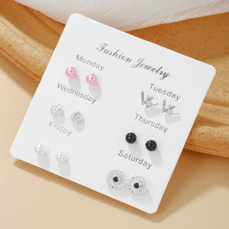 New Simple S925 Silver Needle Stud Earrings Set for Women Girls Cute Exquisite Mini Earrings Jewelry Gift Wholesale Direct Sales