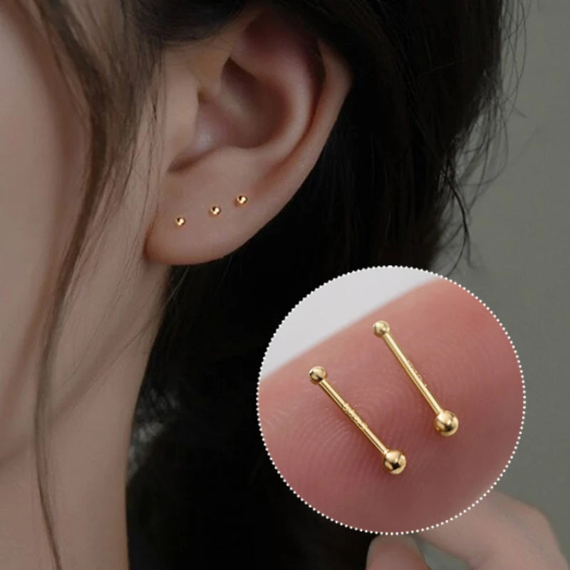 2 Pcs Minimalist Small Bead Stud Earrings for Women Girls Ear Bone Screw Earrings Hypoallergenic Jewelry