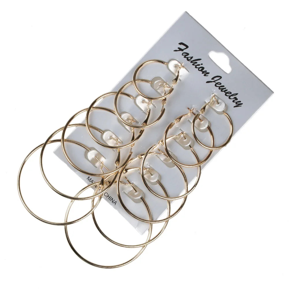 12Pairs/6Pairs/1Pair Simple Punk Hoop Earrings Set Big Circle  Jewelry for Women Girls Ear Hoops Earring Round Oversized