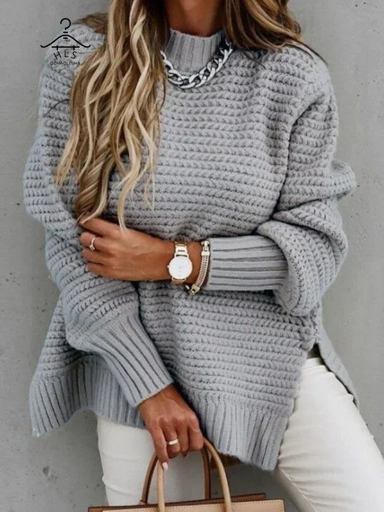 Women's Winter Clothing Half High Collar Solid Color Pullover Fashion Autumn Elegant Temperament Tops Commuting  Sweater Women