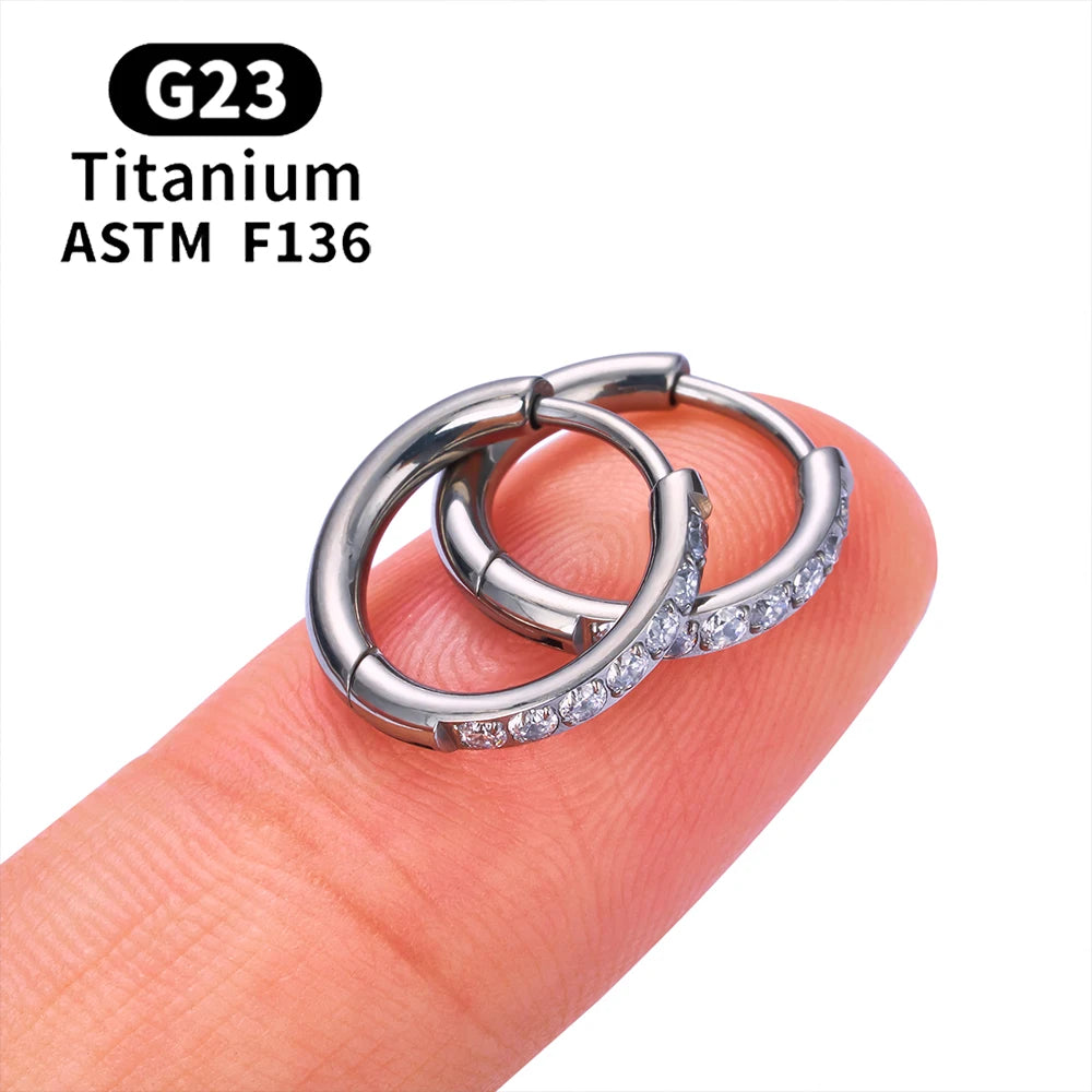 2/20PCS G23 Titanium Earring Hoop CZ Hinged Segment Round Nose Ring for Women Ear Tragus Cartilage Helix Daith Piercing Jewelry