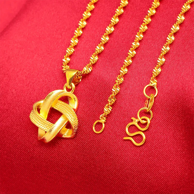 Yellow Gold Plated Jewelry Sets For Women Interweave Geometric Pendant Necklace Earrings 2pcs Jewellery Set Accessories Gifts