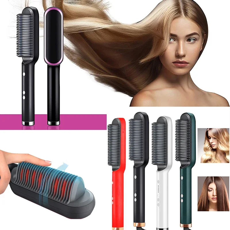 3-in-1 Straightening Comb Heated Hair Brush,Hair Straightener Brush Negative Ion Styling Comb Hair Styling Tool