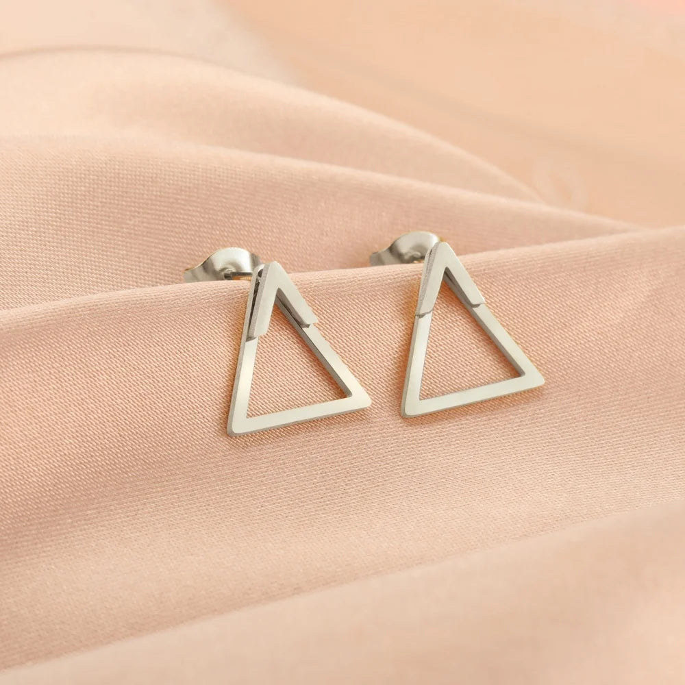 Geometric Square Stud Earrings for Women Girls Gold Color Dainty Ear Jacket Triangle Earring Modern Stainless Steel Jewelry Gift