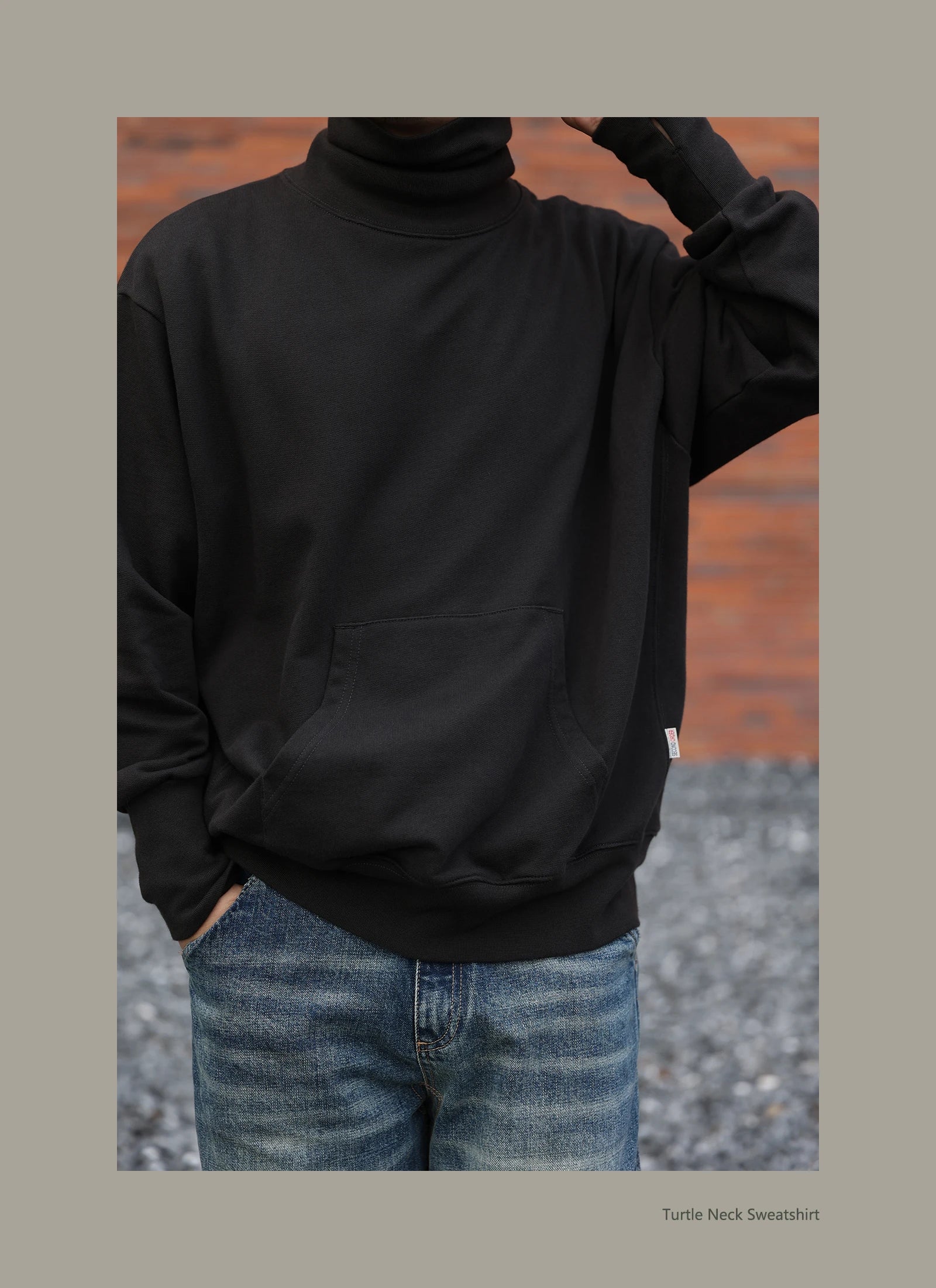 Second Order Men's Turtleneck Sweatshirt Oversized Kangaroo Pocket Solid Pullover