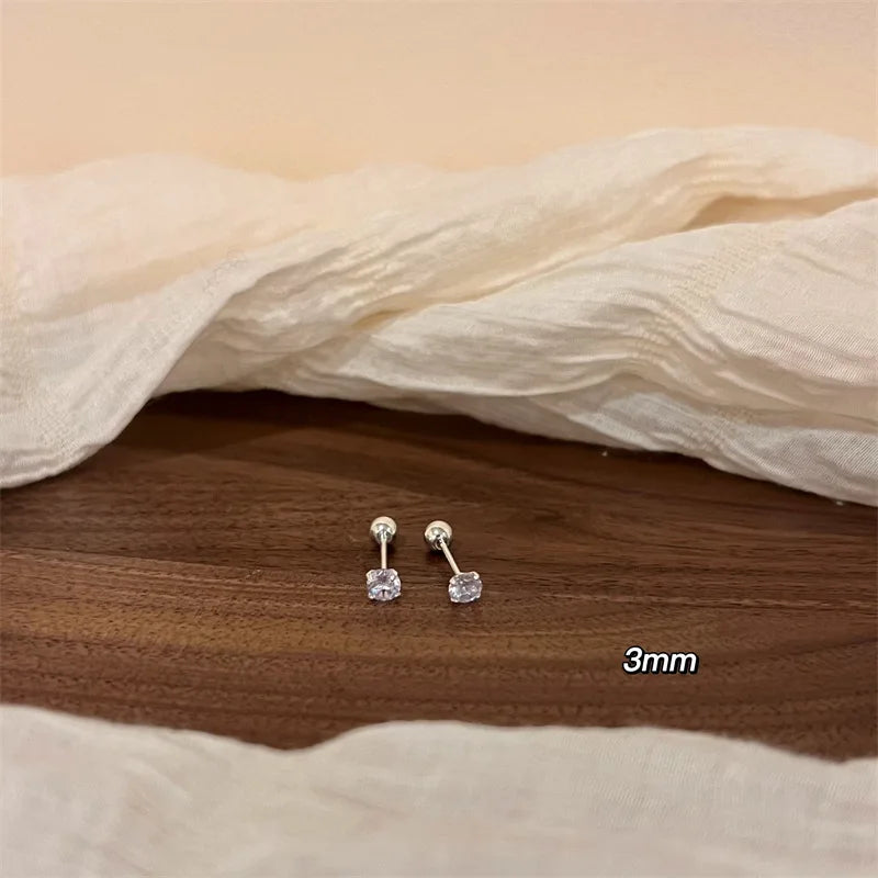 S925 Silver Needle Shining Zircon Ear Bone Earrings for Women Girls Geometric Cartilage Helix Piercing Stud Earring Jewelry Gift