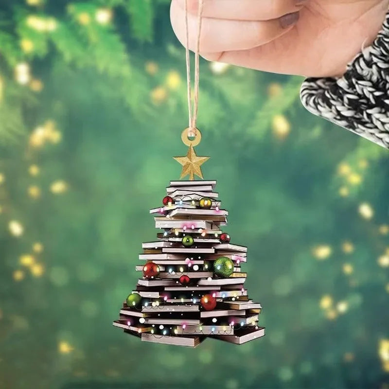 2D Bookshelf Christmas Pendant Flat Printing Book Dogs Drop Xmas Tree Window Hanging Decor Creative New Year Gifts DIY Crafts