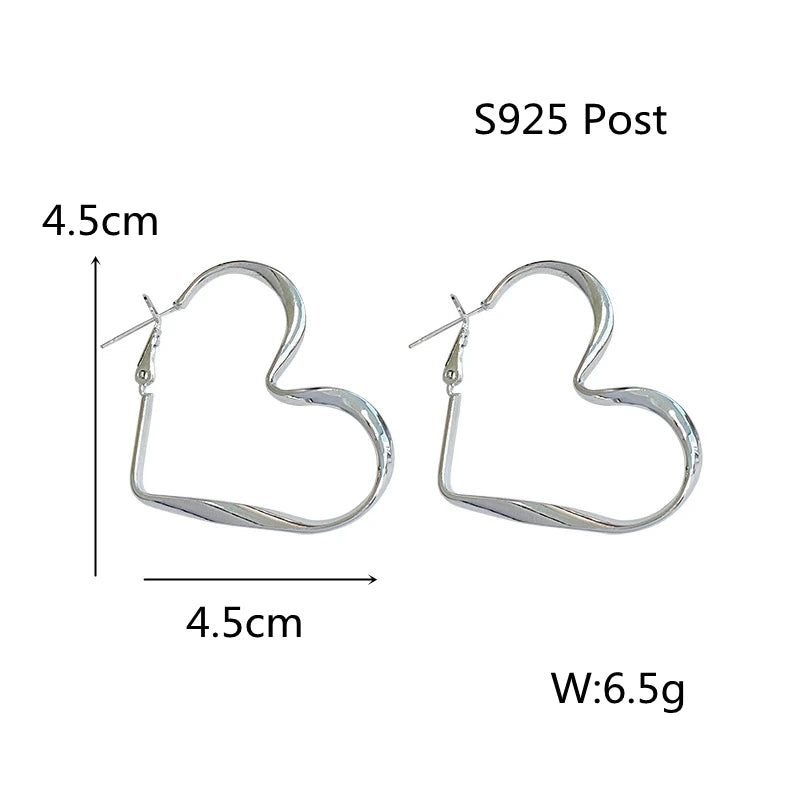 New Big Heart Hoop Earring Minimalist Statement Metal Gold Silver Color Pendant Ear For Women Punk Jewelry Wholesale Gift