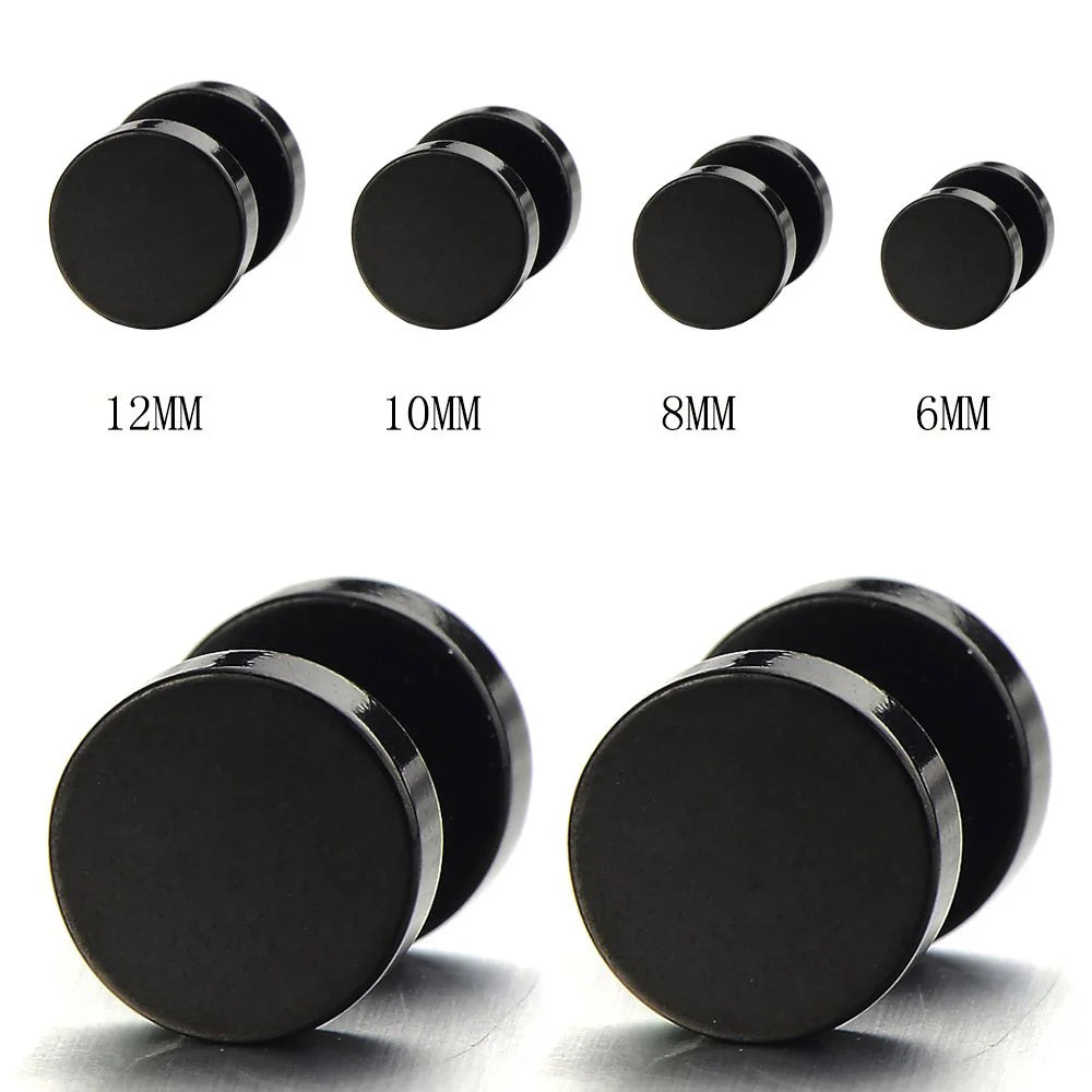 1 Pair Screw Stud Earrings For Men Stainless Steel Cheater Fake Ear Plugs Gauges Illusion Tunnel Earrings 6mm/8mm/10mm/12mm