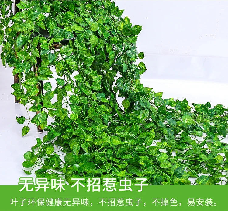 2.2M Artificial Plant Green Ivy Leaf Garland Silk Wall Hanging Vine Home Garden Decoration Wedding Party DIY Fake Wreath Leaves