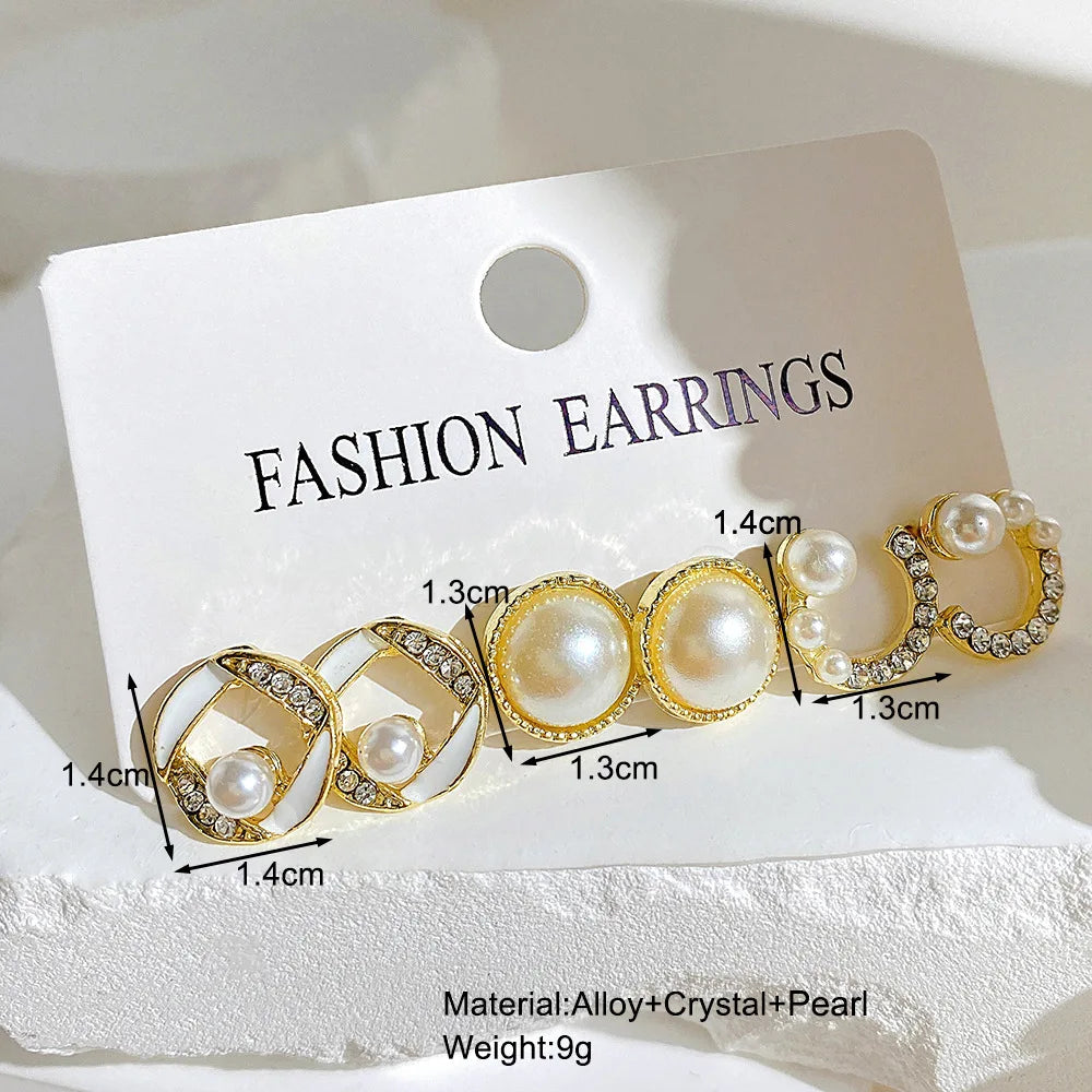 LATS Bow Fishtail Pearl Moon Earrings for Women Popular Gold Color Crystal Earrings Set Fashion Jewelry Accessories Gifts