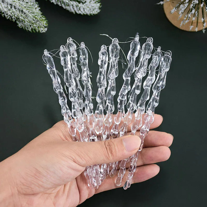 10pcs Christmas Clear Plastic Icicle Simulation Ice Christmas Tree Pendant Ornaments Christmas New Year Home Decoration Navidad