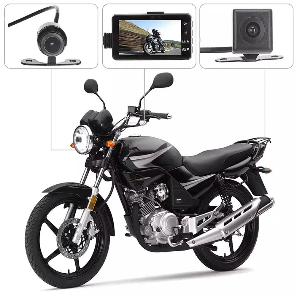 MT80 Motorcycle DVR Dual Video Front Rear With 3'' High Definition Screen Loop Recording Bike Cycle Driving Recorder Waterproof