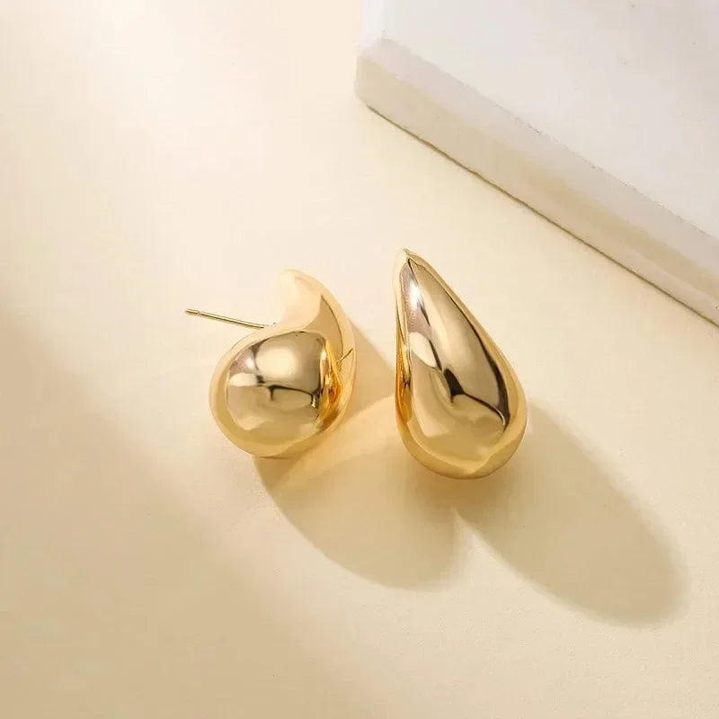 Vintage Chunky Dome Drop Earrings For Women Gold Plated Stainless Steel Thick Teardrop Earring Statement Wedding Jewelry Gifts