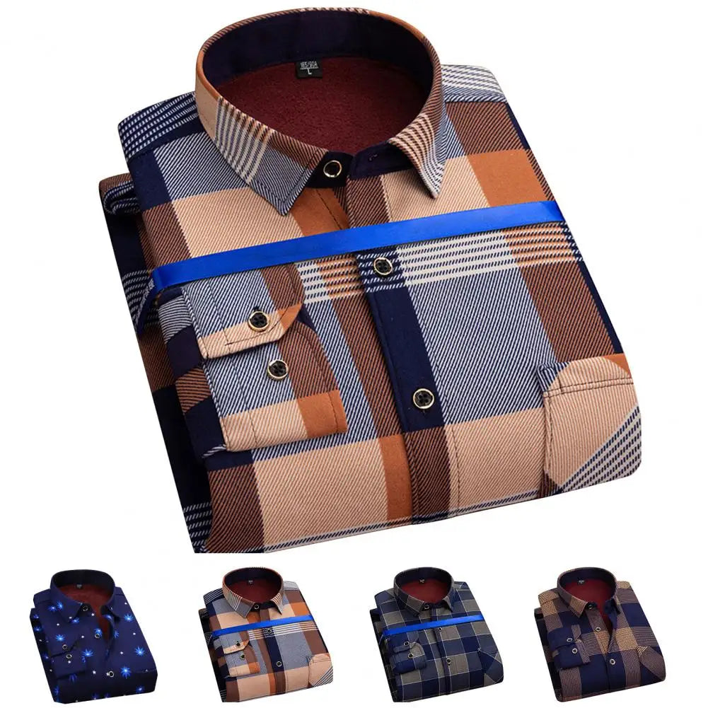 Men Shirt Casual Single-breasted Men Top Vintage Plaid Print Cardigan Stylish Mid-aged Men's Top with Soft for Formal