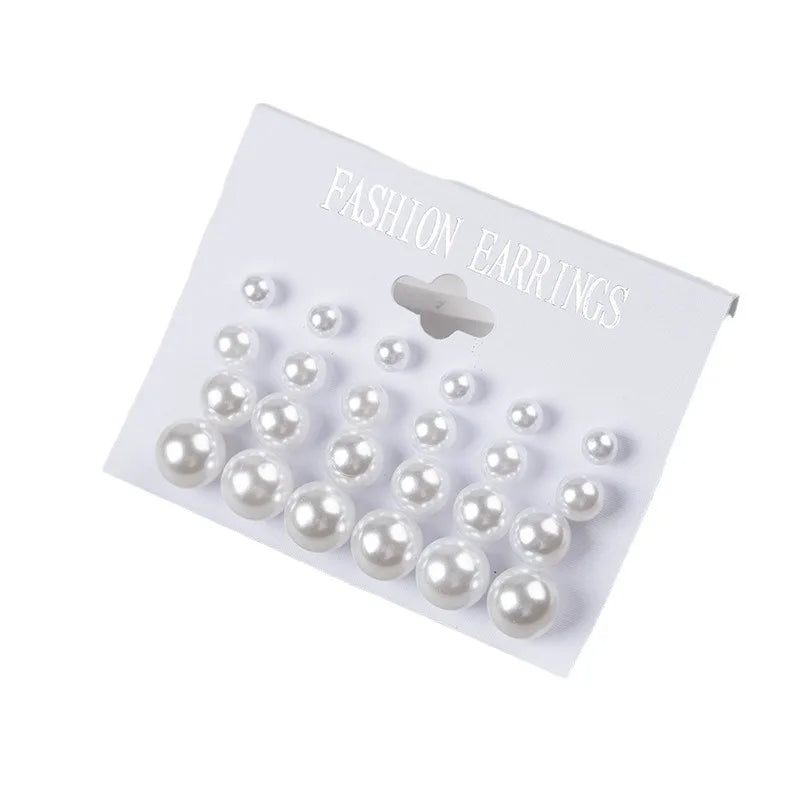 European and Korean versions of earrings size, pearl row seating earrings, 12 pairs of plate pearl set for women