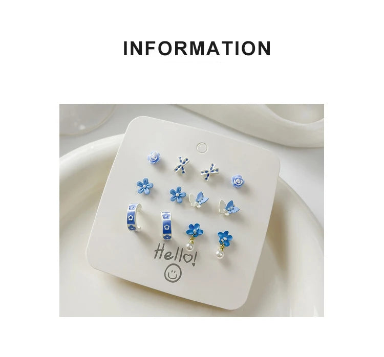 KADRUFI Multi Design Cute Heart Butterfly Flower Animal Fruits Stud Earrings Set for Women Korean Fashion Week Jewelry Gift