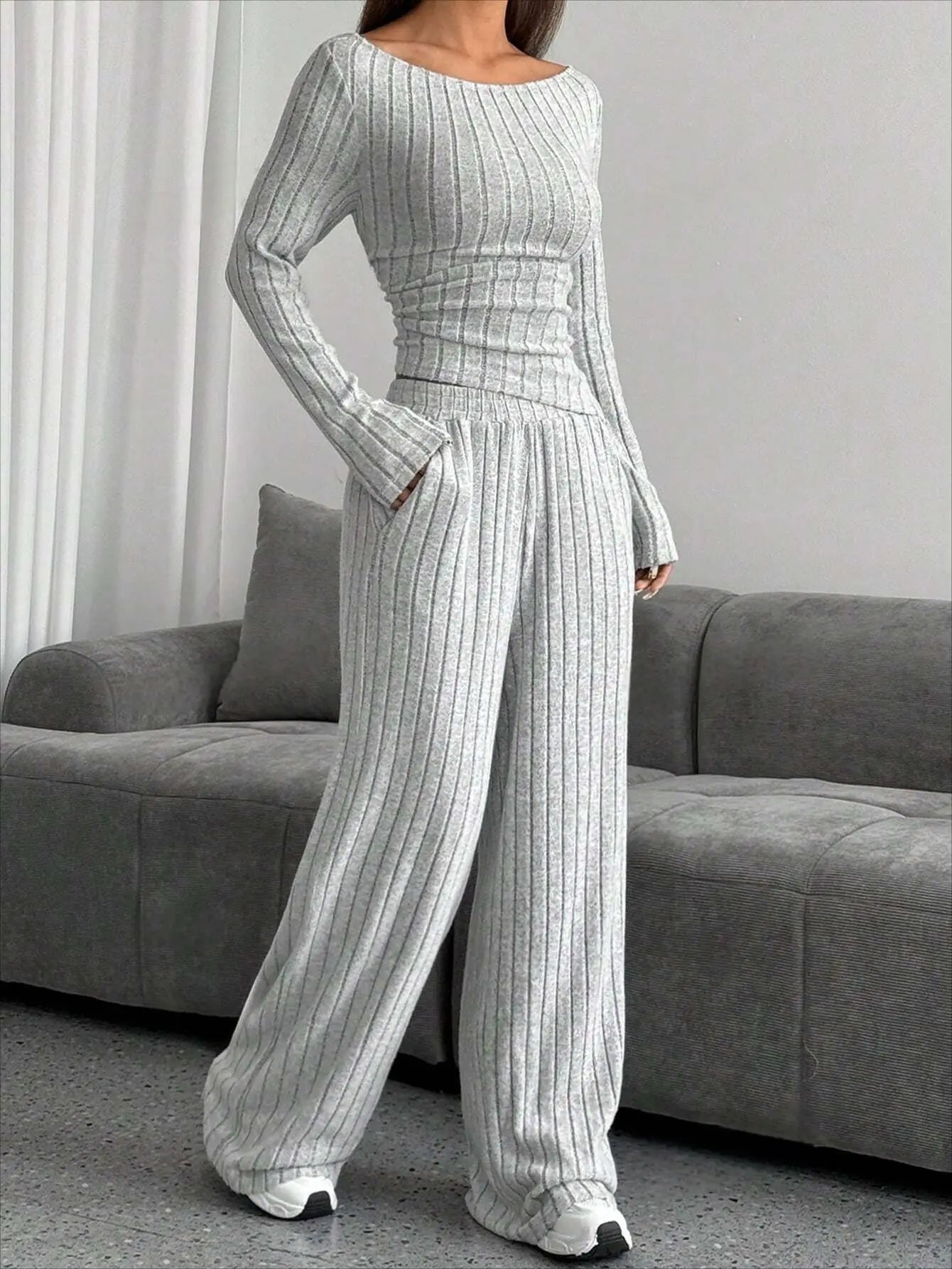 2024 Spring Knitted 2 Piece Sets Women Tracksuit Long Sleeve Vintage Sweater Crop Top Flare Pants Stretch Matching Suit Outfit