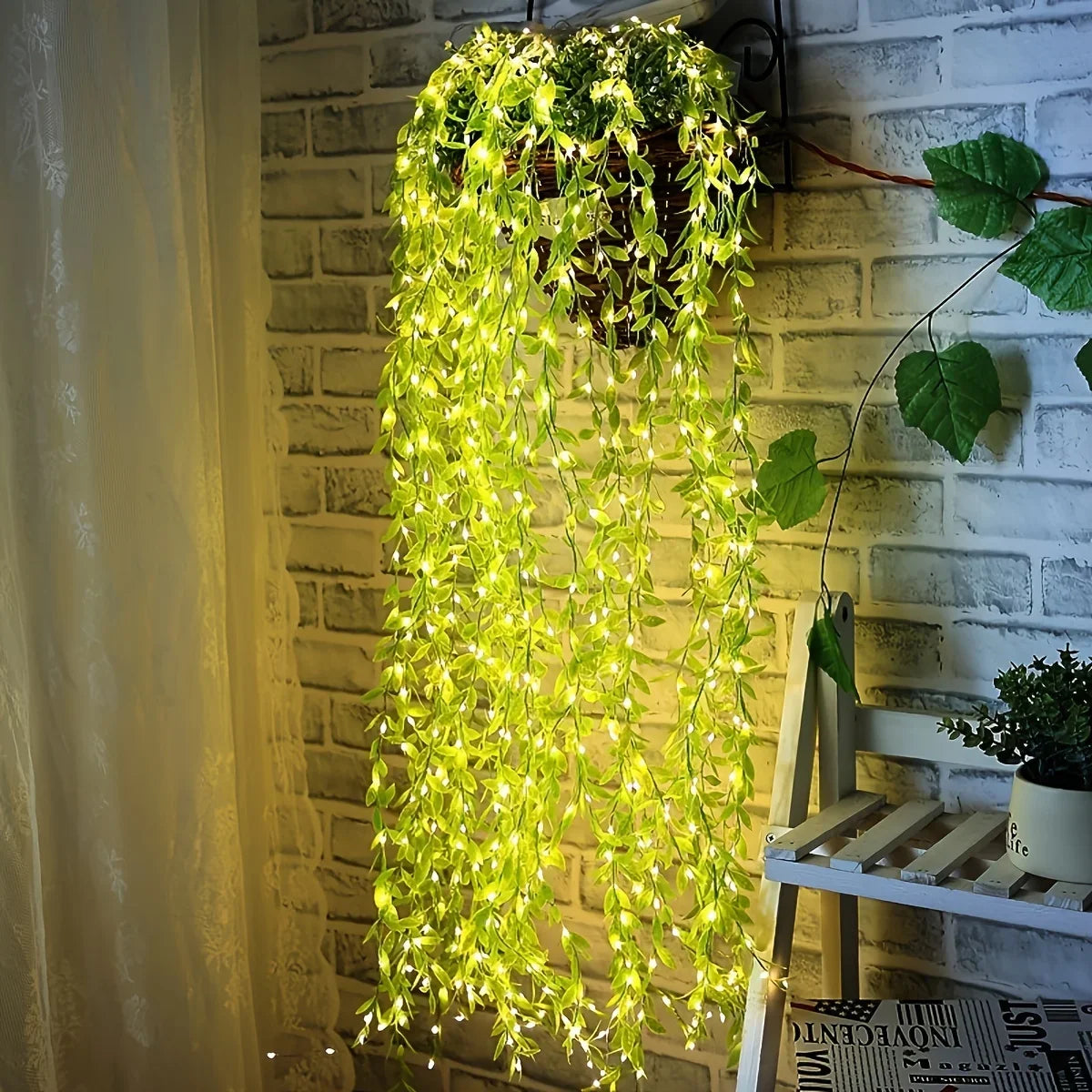 2M 20 Lights USB style  Willow Curtain Lamp Decorative Light String Imitation Leaf Wrought Iron Basket Copper Wire Wedding Party