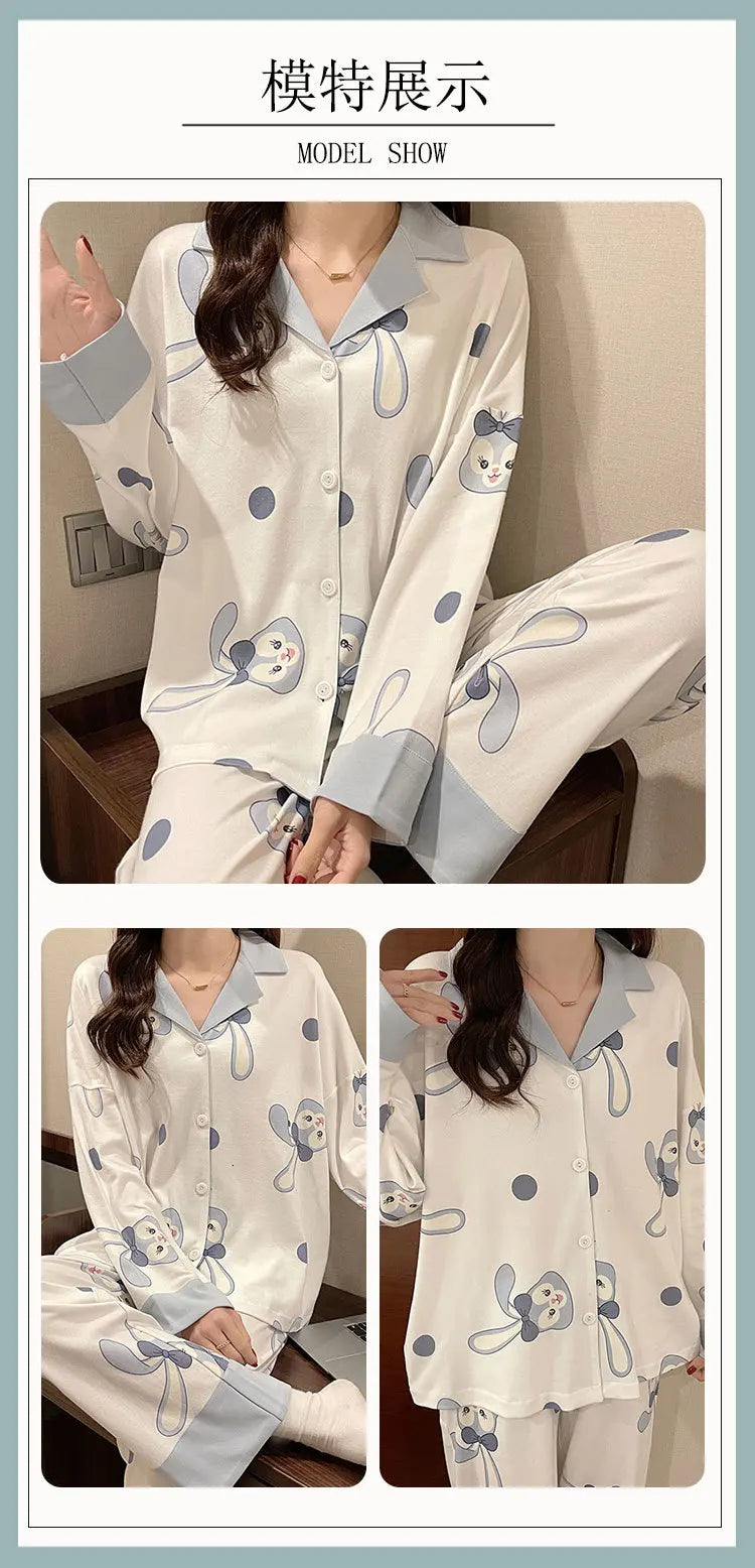 Sanrios Cinnamoroll Pajamas Women Spring Autumn Anime Hello Kittys Summer Long Sleeve Thin Cartoon Cute Home Clothes Suit Cotton