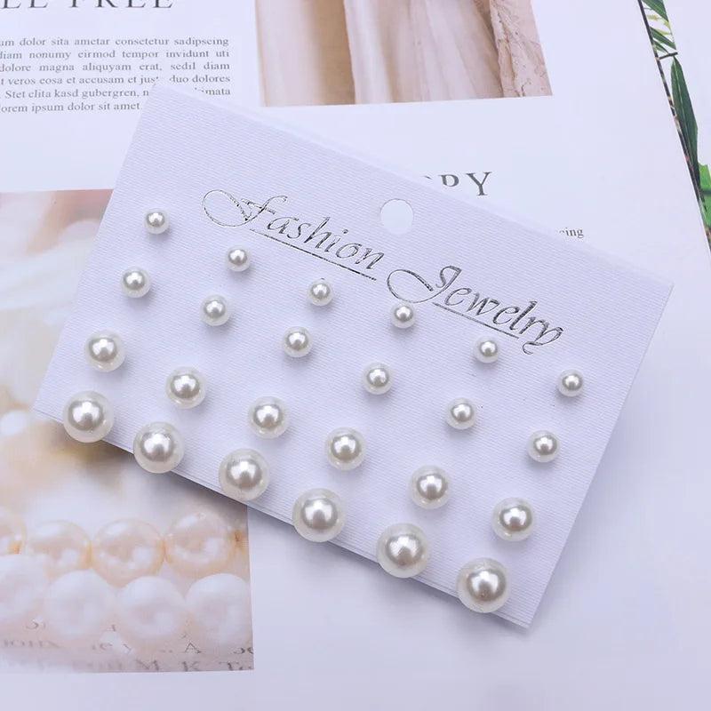 Pearl Earrings Set For Women Jewelry On Ear Ball Stud Earrings kit Bijouteria brincos Bijoux 12 Pair Beige White Pearl Earring