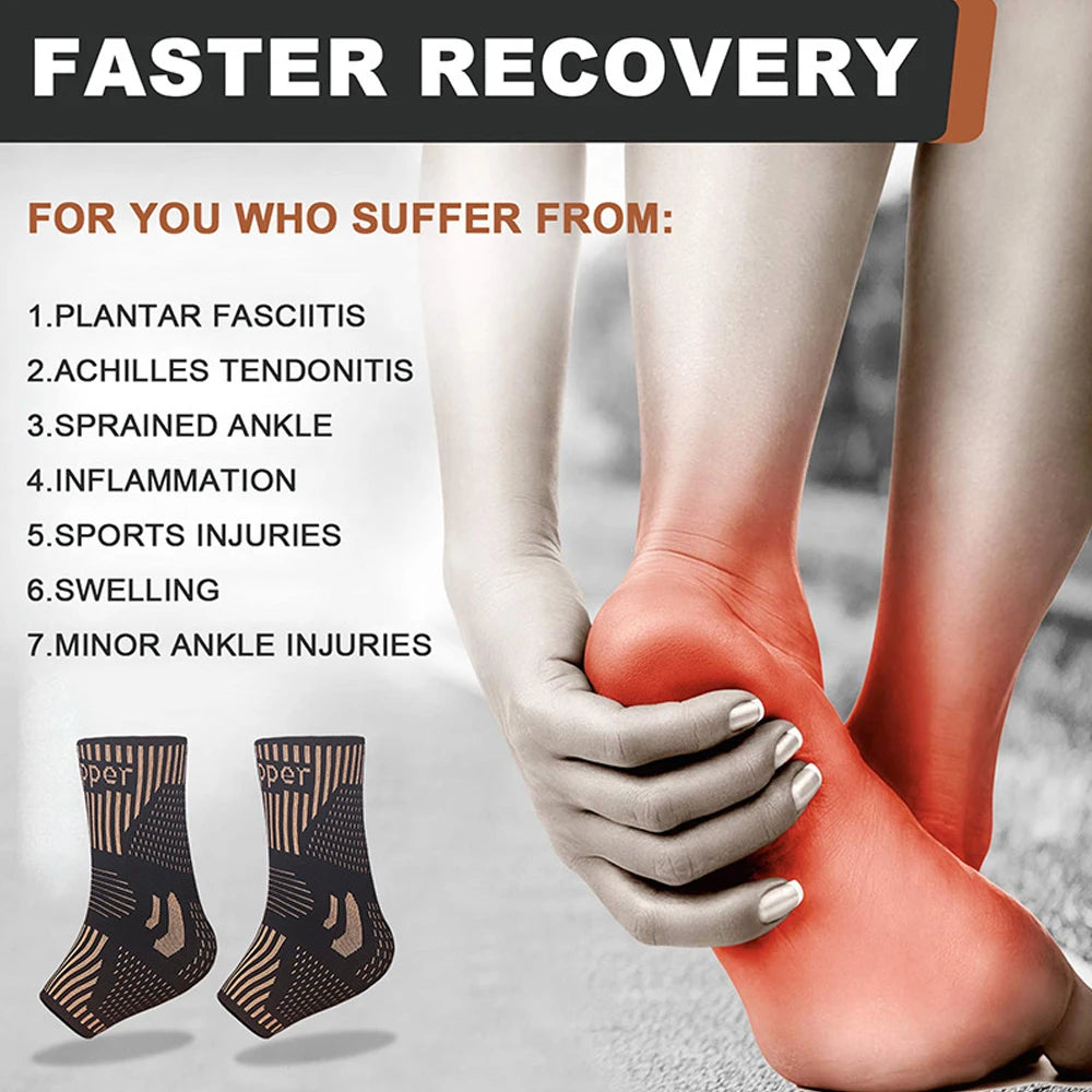 1Pcs Copper Ankle Braces Support Compression Sleeves for Injury Recovery,Joint Pain,Plantar Fasciitis,Sprained Ankle,ACL,Sports