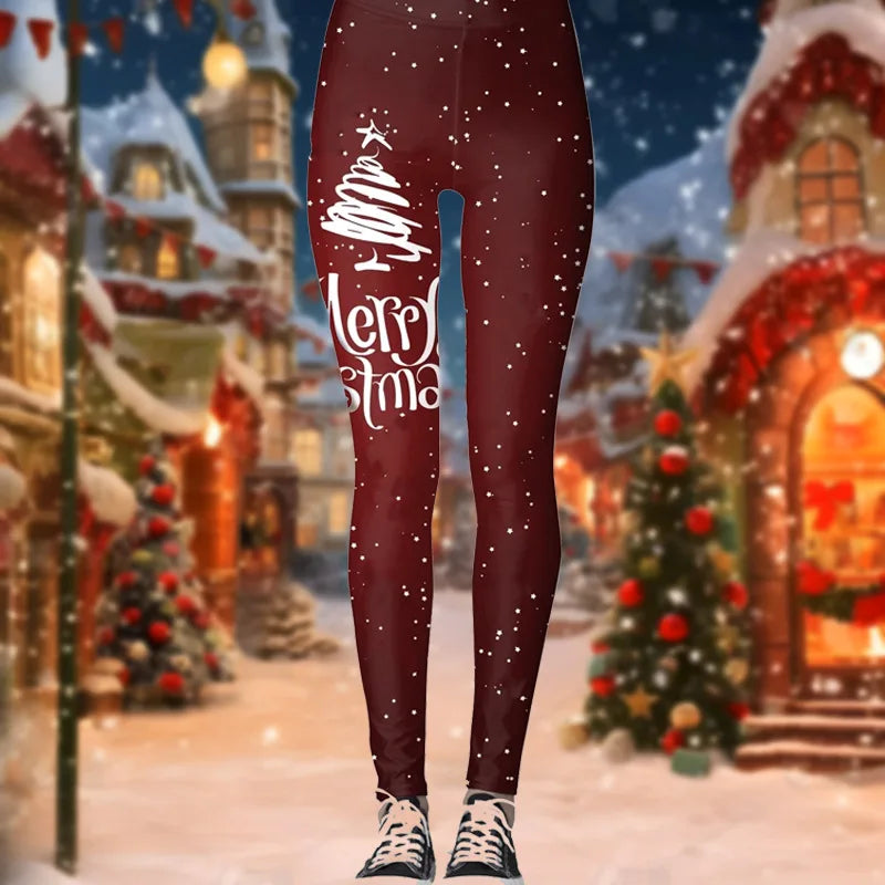 2025Autumn/Winter Santa Claus Ladies Yoga Pants Peach Butt Letter Printed Leggings Basic Casual Sports Fitness Yoga Clothes Sexy