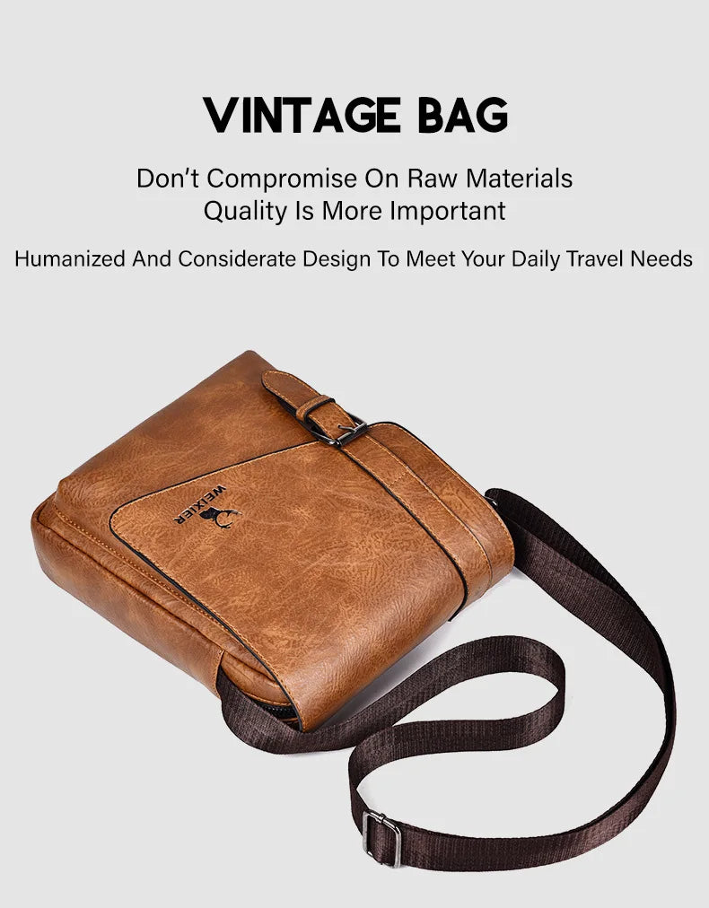 WEIXIER Men Retro Business Shoulder Bag New Fashion Brand PU Leather Handbag Versatile Travel Crossbody Tote Bags Toolkit 2024