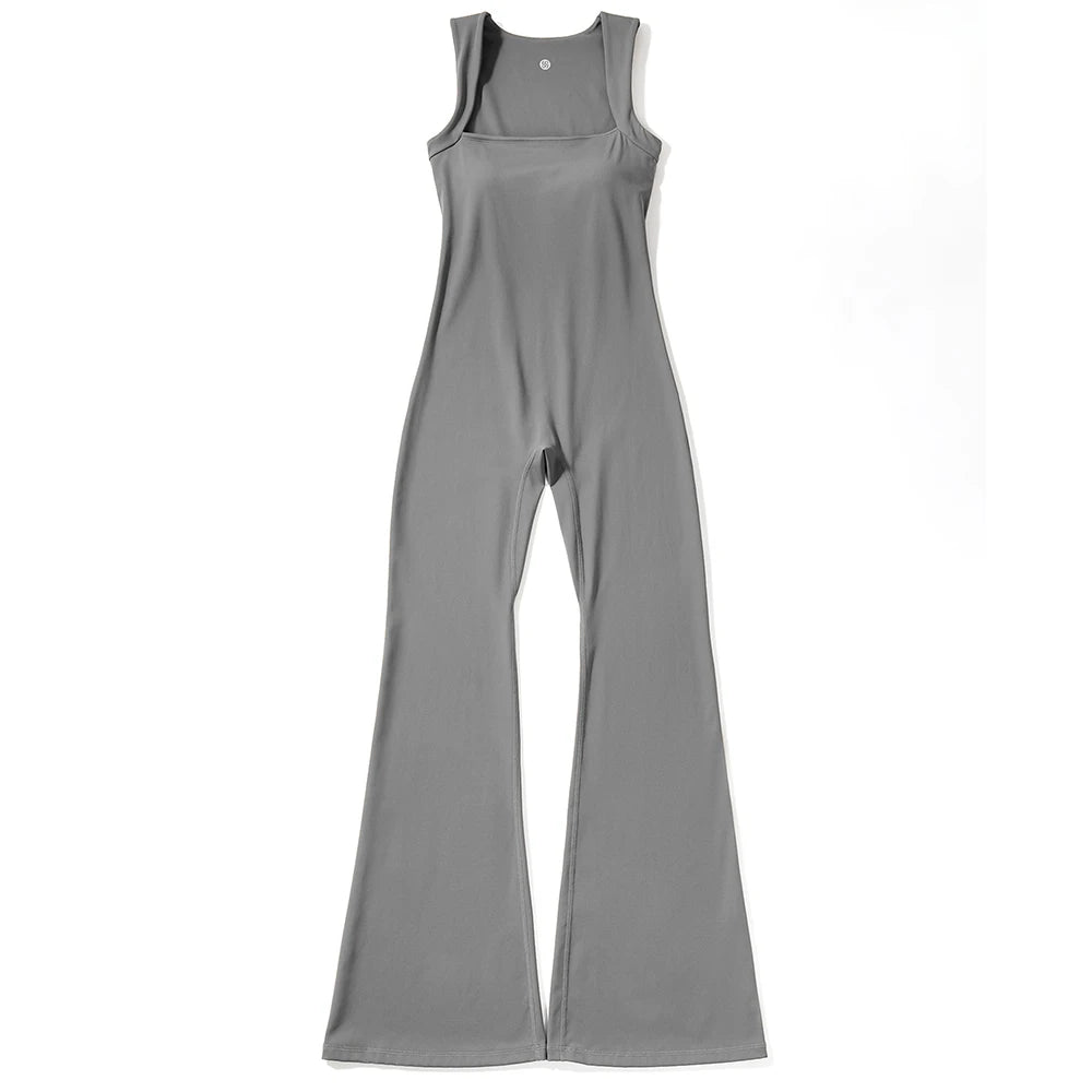 Women's Sleeveless Bodysuit Flared Pants  Square Neck Full Seasons Casual Fitness Playsuit Sleeveless  Streewear Jumpsuits  Lady