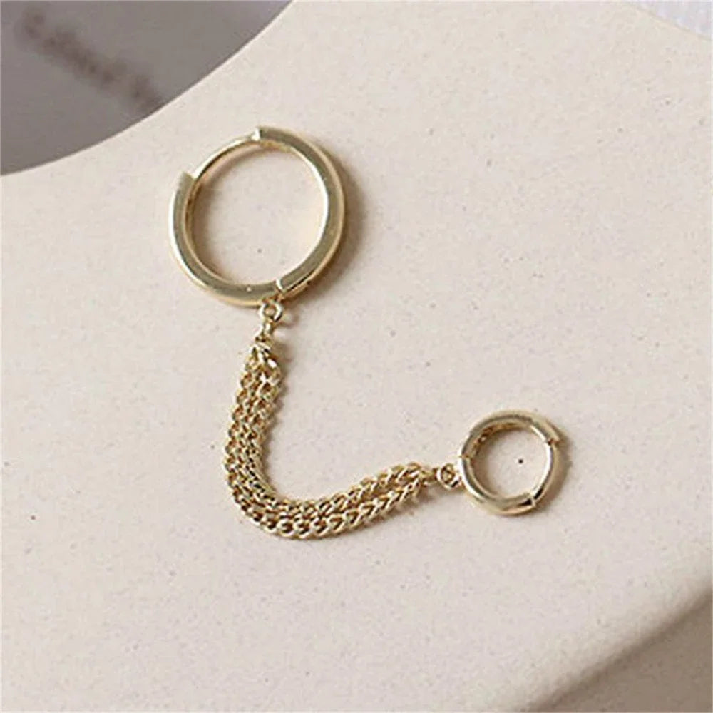 Designer One Ear Chain Earrings For Women Sleeper Double Ear Holes Piercing Ear Rings Decorations For Girls pendientes de aro