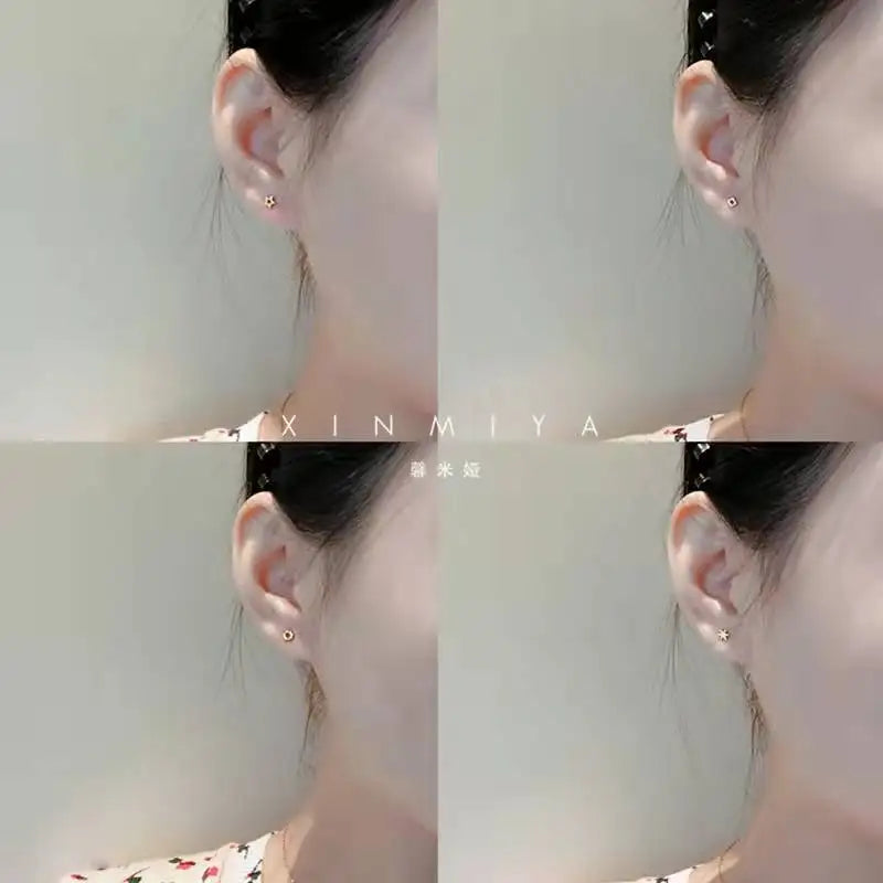 925 Silver Needle Ear Piercing Tiny Stud Earrings Gold Color for Women Prevent Allergy Cute Star Moon Earrings Trendy Jewelry