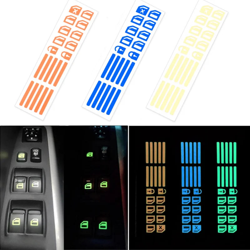 Car Window Button Luminous Sticker Lifter Switch Night Fluorescent Decals Cars Interior Stickers Auto Accessories