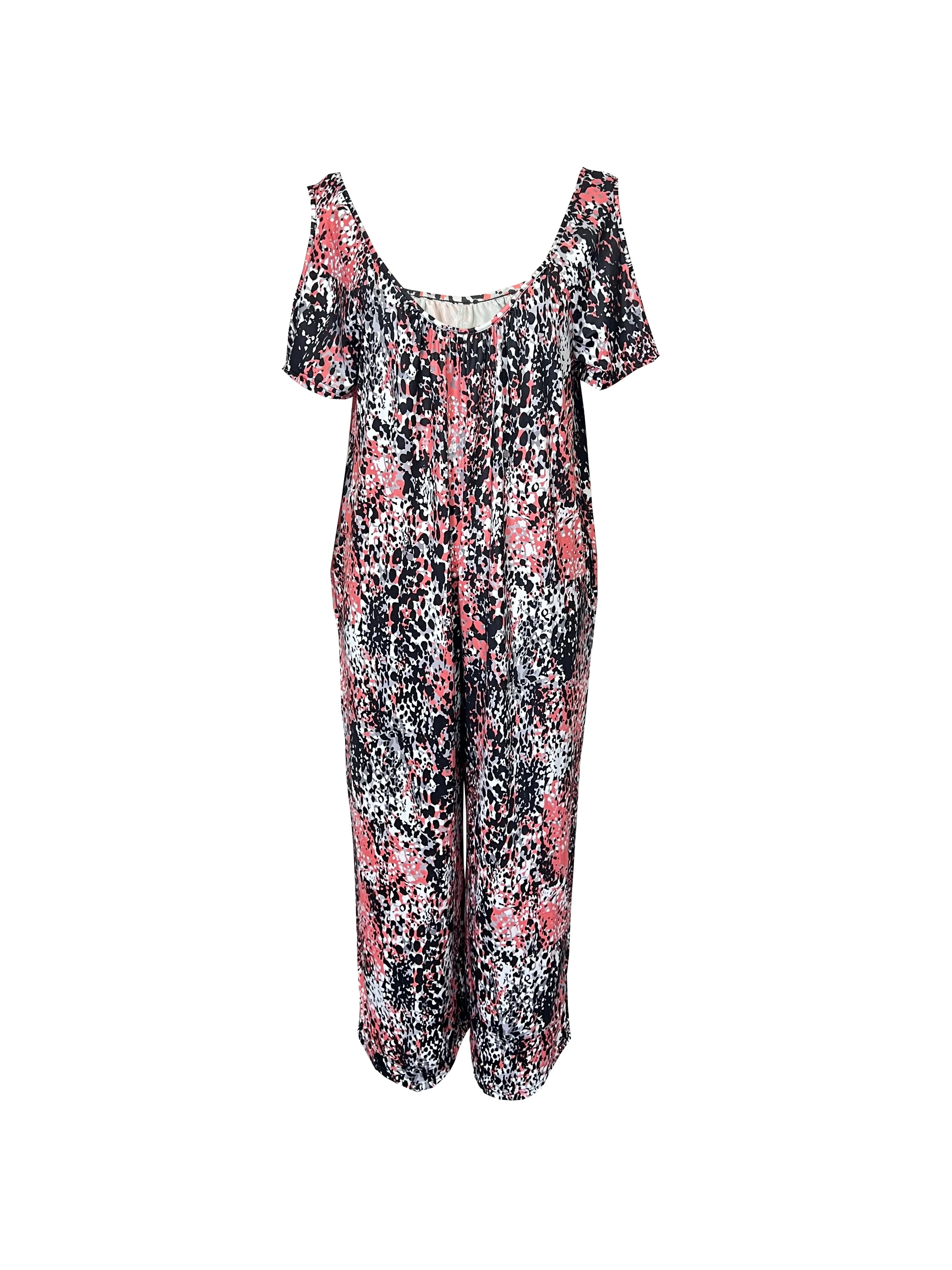 2024 AliExpress Europe and America cross-border Plus Size women's summer new camisole printed V-neck jumpsuit