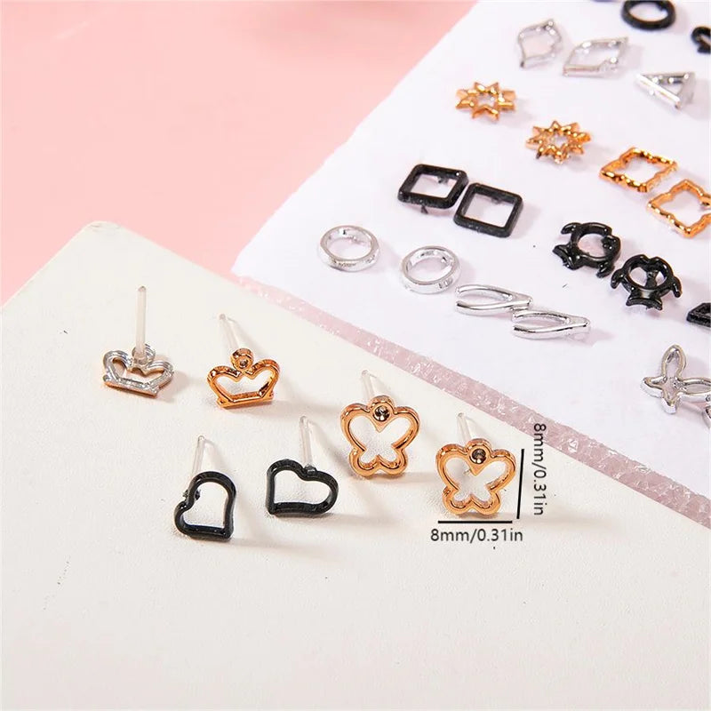 100Pair Women Acrylic Crystal Small Stud Earrings Set Women Heart Star Animal Moon Plastic Geometric Earring Jewelry Gifts