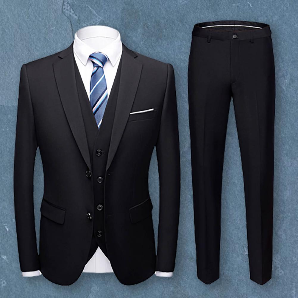 Men Suit Male Blazer Vest Pants Set Temperament Single Breasted Buttons Suit Top Pants Wedding Banquet Prom Formal Groom Suit