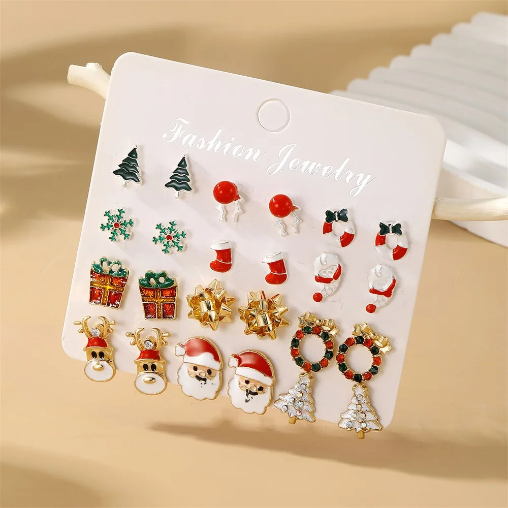 IFMIA Fashion Earrings 2023 Trend For Women Crystal Santa Claus Elk Tree Earring Set Girls Party Christmas Jewelry Gifts