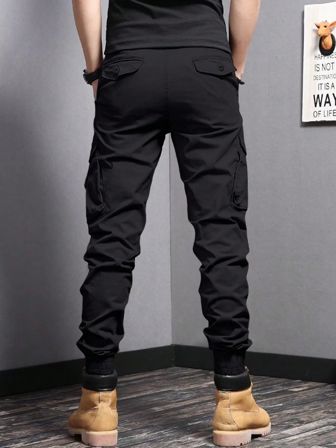 Casual Side Flap Pockets Workwear Tapered Pants, Men's Cargo Pants For Spring Fall Outdoor