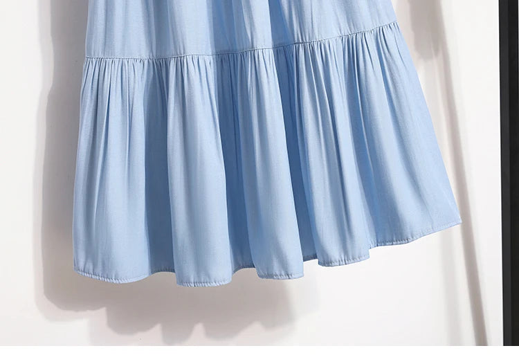 Women's Patchwork Denim Color Spliced A-line Skirt Tencel Big Swing Long Thin Skirt