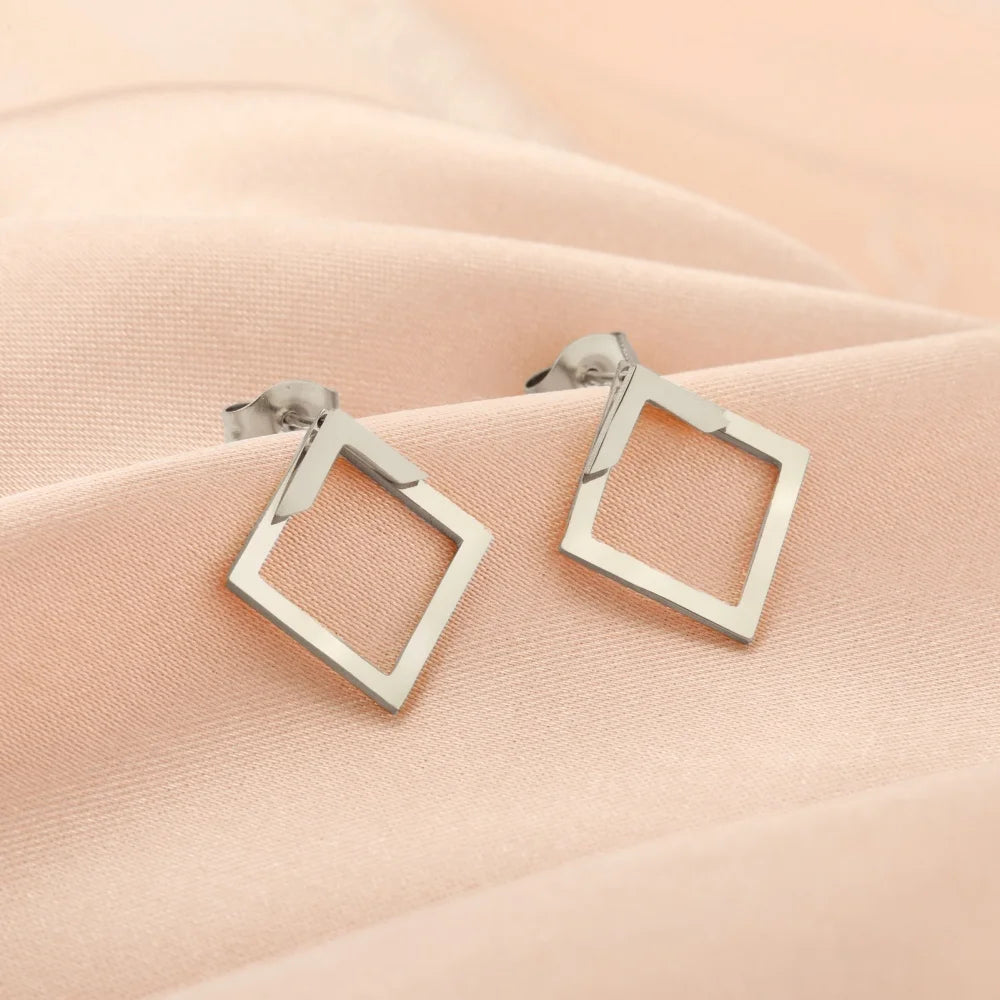 Geometric Square Stud Earrings for Women Girls Gold Color Dainty Ear Jacket Triangle Earring Modern Stainless Steel Jewelry Gift