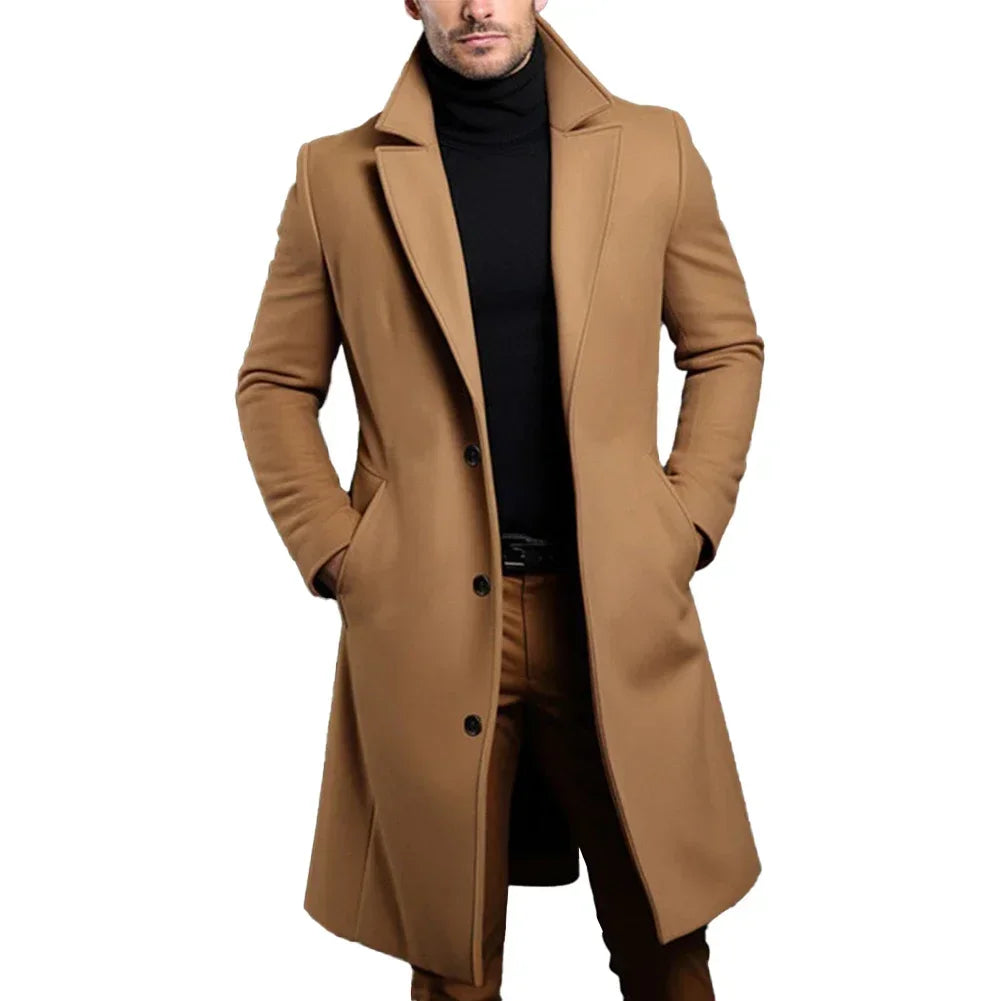 Warm And Comfortable Black Trench Coat For Mens Long Sleeve Single Breasted Overcoat Perfect For Fall And Winter