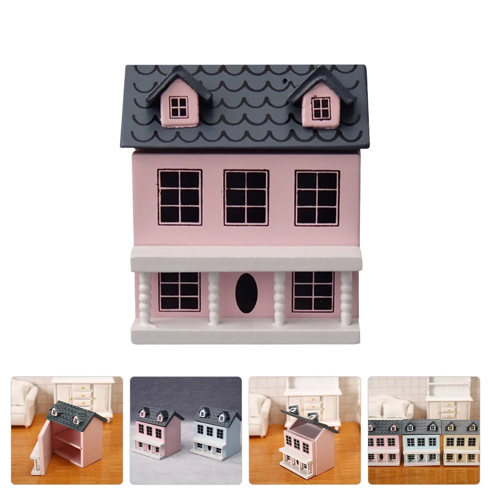 Mini House Ornament Villa Small House Portable Dollhouse Toy Model Miniature Kits Tiny Wooden Ornament Christmas Decor