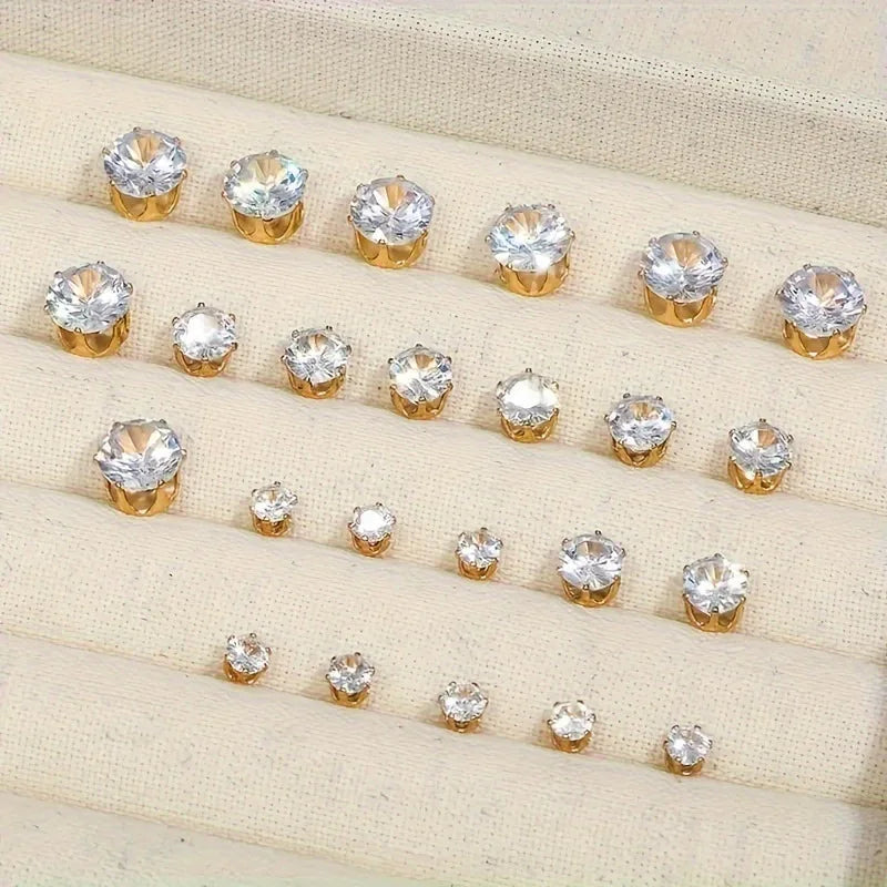 30 pairs of classic simple round colored pearl zircon earrings set for women